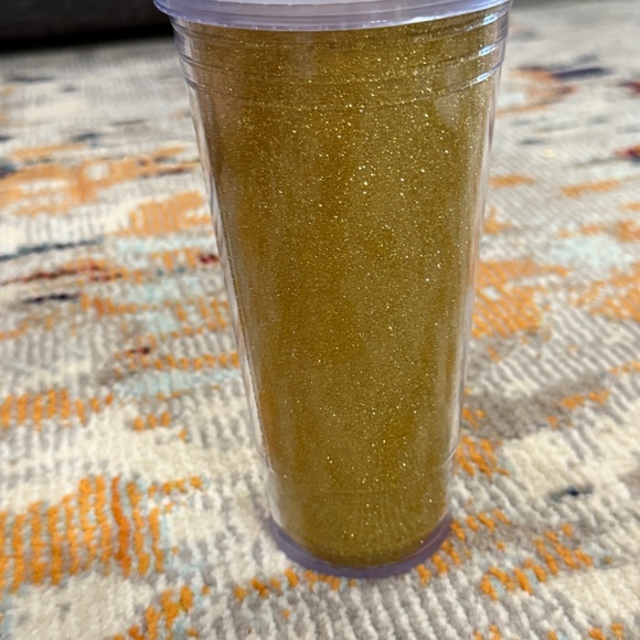 2016 Starbucks Gold Glitter Holiday insulated tumbler cup lid 20 oz Cold drink - Picture 5 of 7
